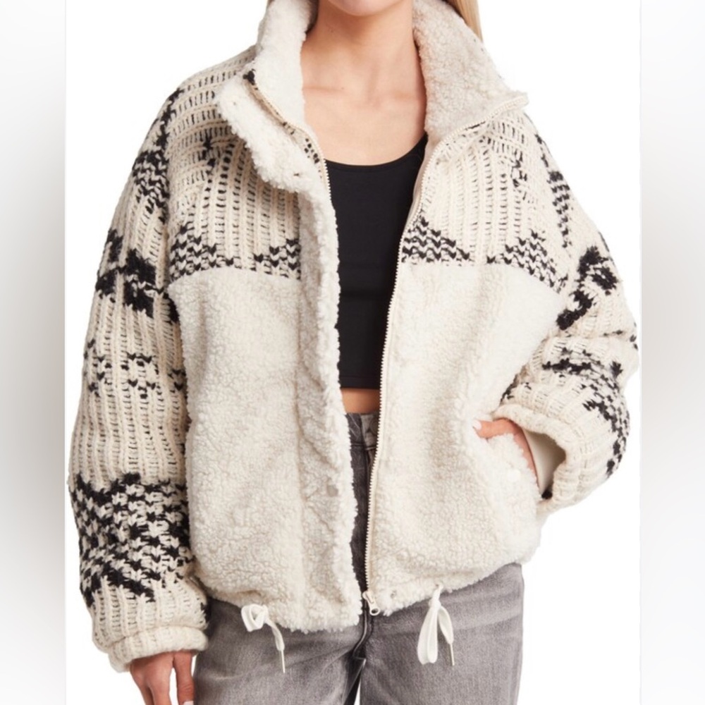 NWT BlankNYC Knit Sleeve Faux Shearling Jacket